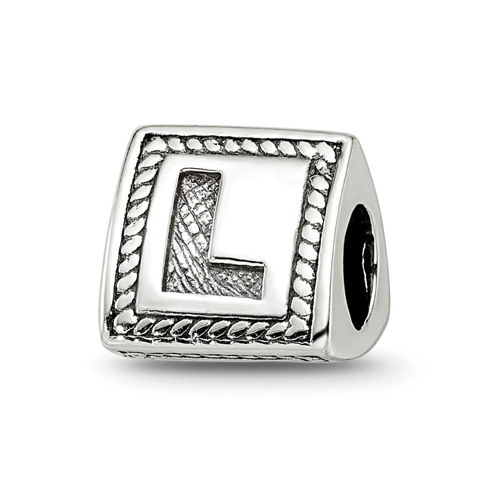 Triangle Block, Letter L Sterling Silver Bead Charm