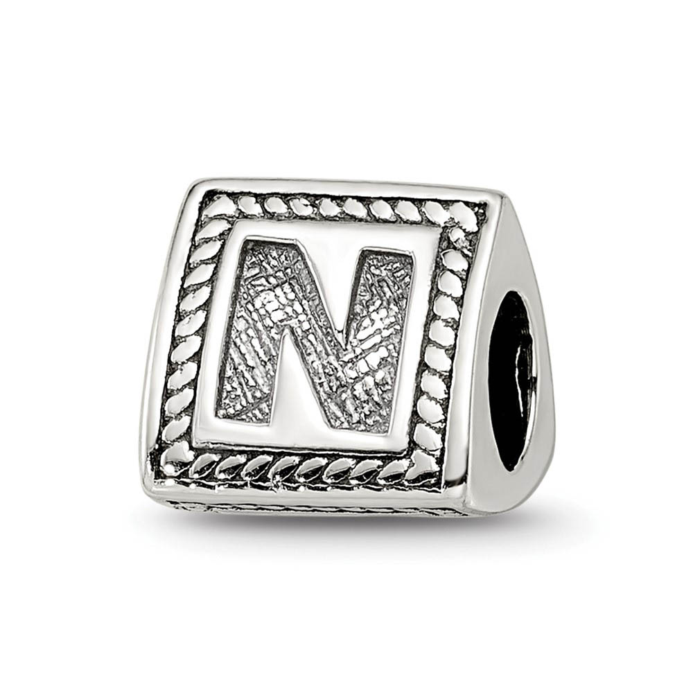 Triangle Block, Letter N Sterling Silver Bead Charm