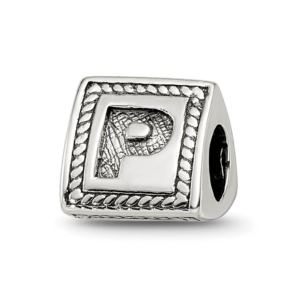 Triangle Block, Letter P Sterling Silver Bead Charm