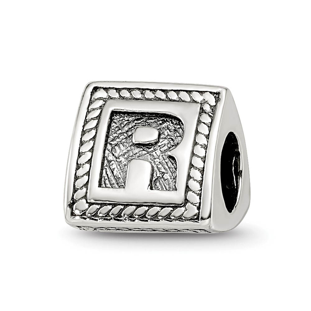 Triangle Block, Letter R Sterling Silver Bead Charm