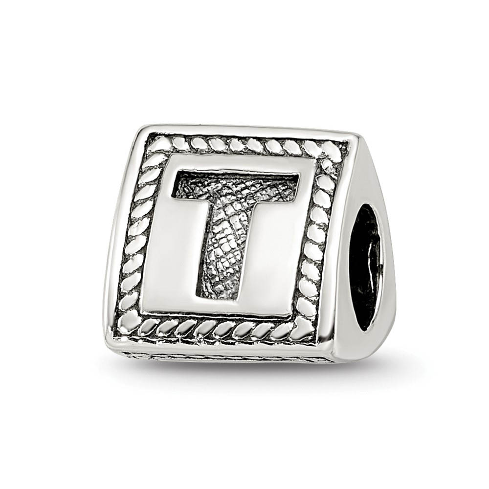 Triangle Block, Letter T Sterling Silver Bead Charm