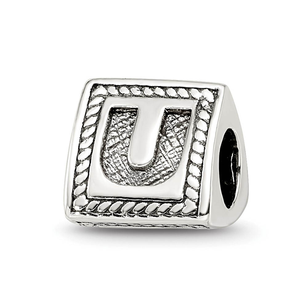 Triangle Block, Letter U Sterling Silver Bead Charm