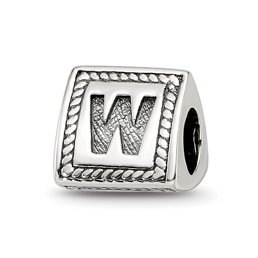 Triangle Block, Letter W Sterling Silver Bead Charm