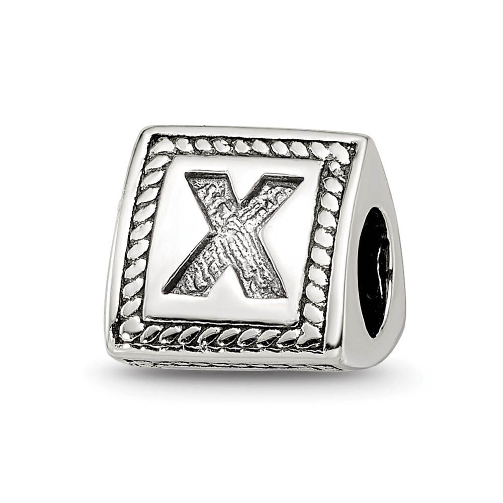 Triangle Block, Letter X Sterling Silver Bead Charm