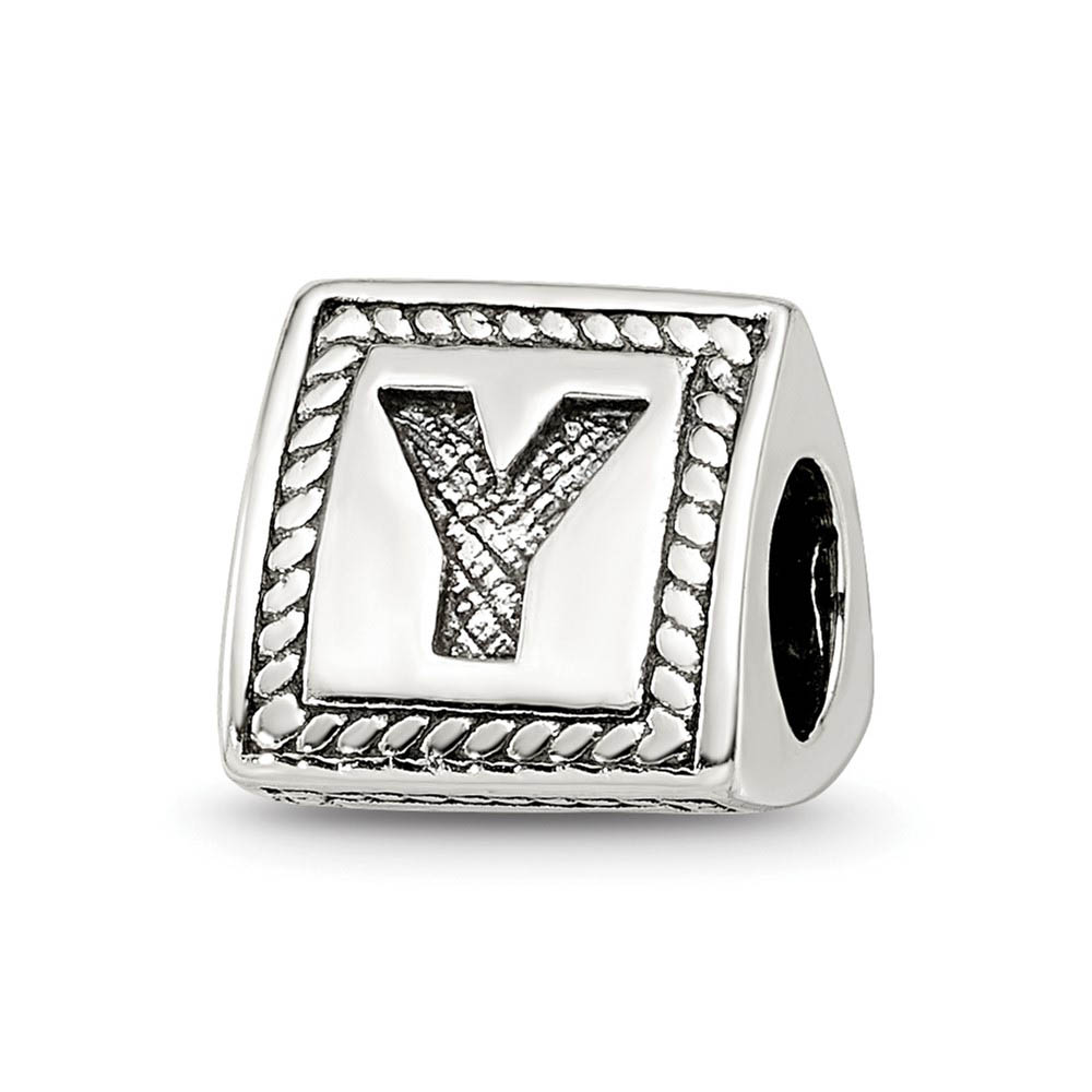 Triangle Block, Letter Y Sterling Silver Bead Charm