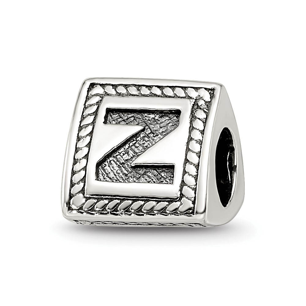 Triangle Block, Letter Z Sterling Silver Bead Charm