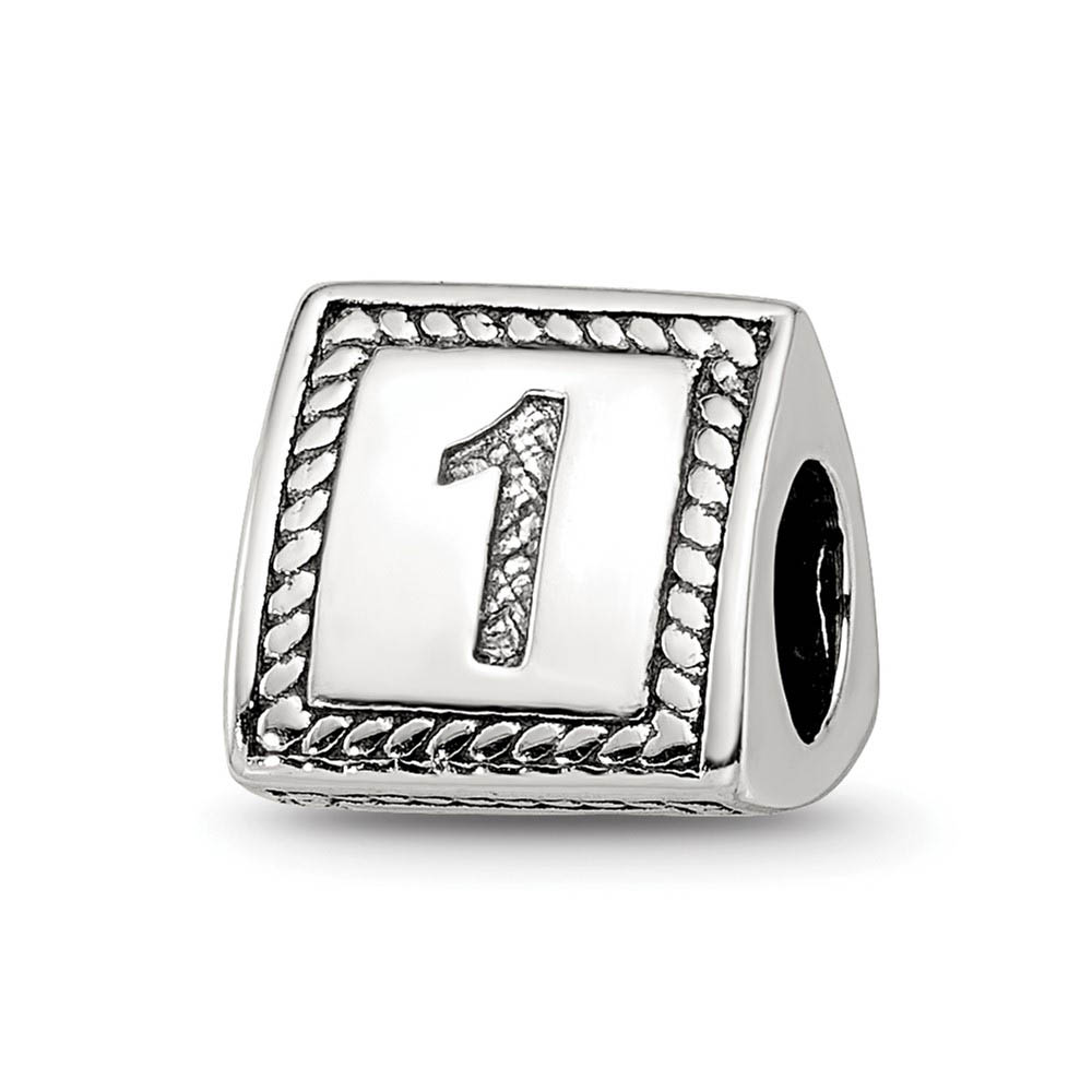 Triangle Block, Number 1 Sterling Silver Bead Charm