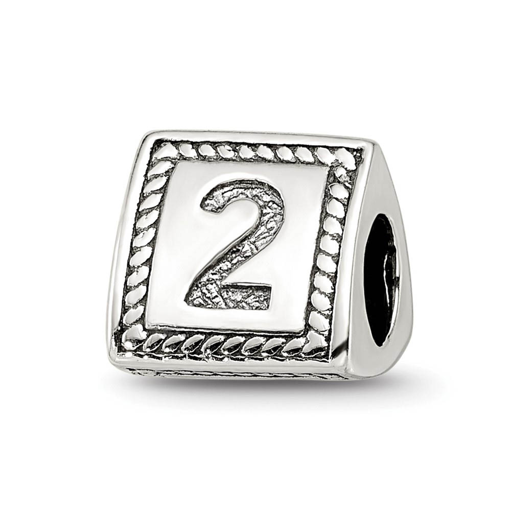 Triangle Block, Number 2 Sterling Silver Bead Charm