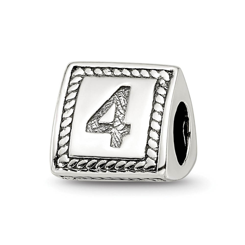 Triangle Block, Number 4 Sterling Silver Bead Charm