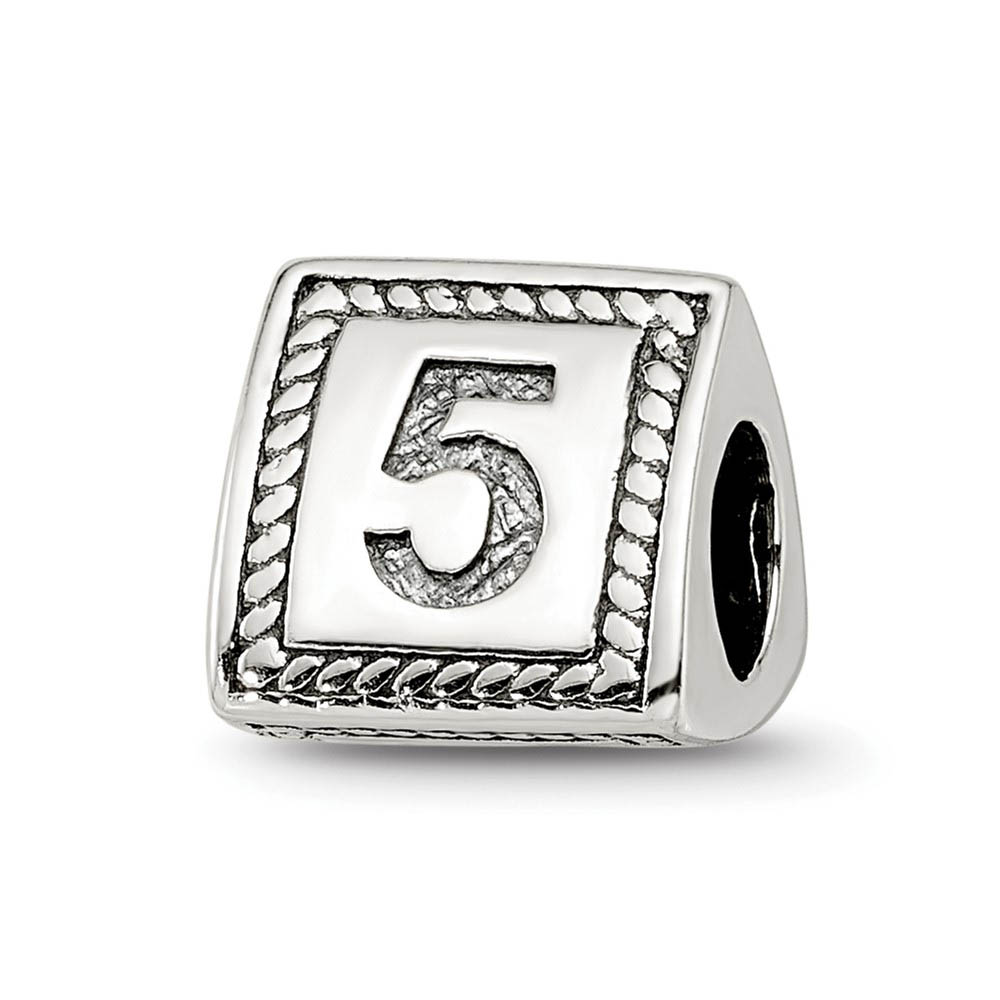 Triangle Block, Number 5 Sterling Silver Bead Charm