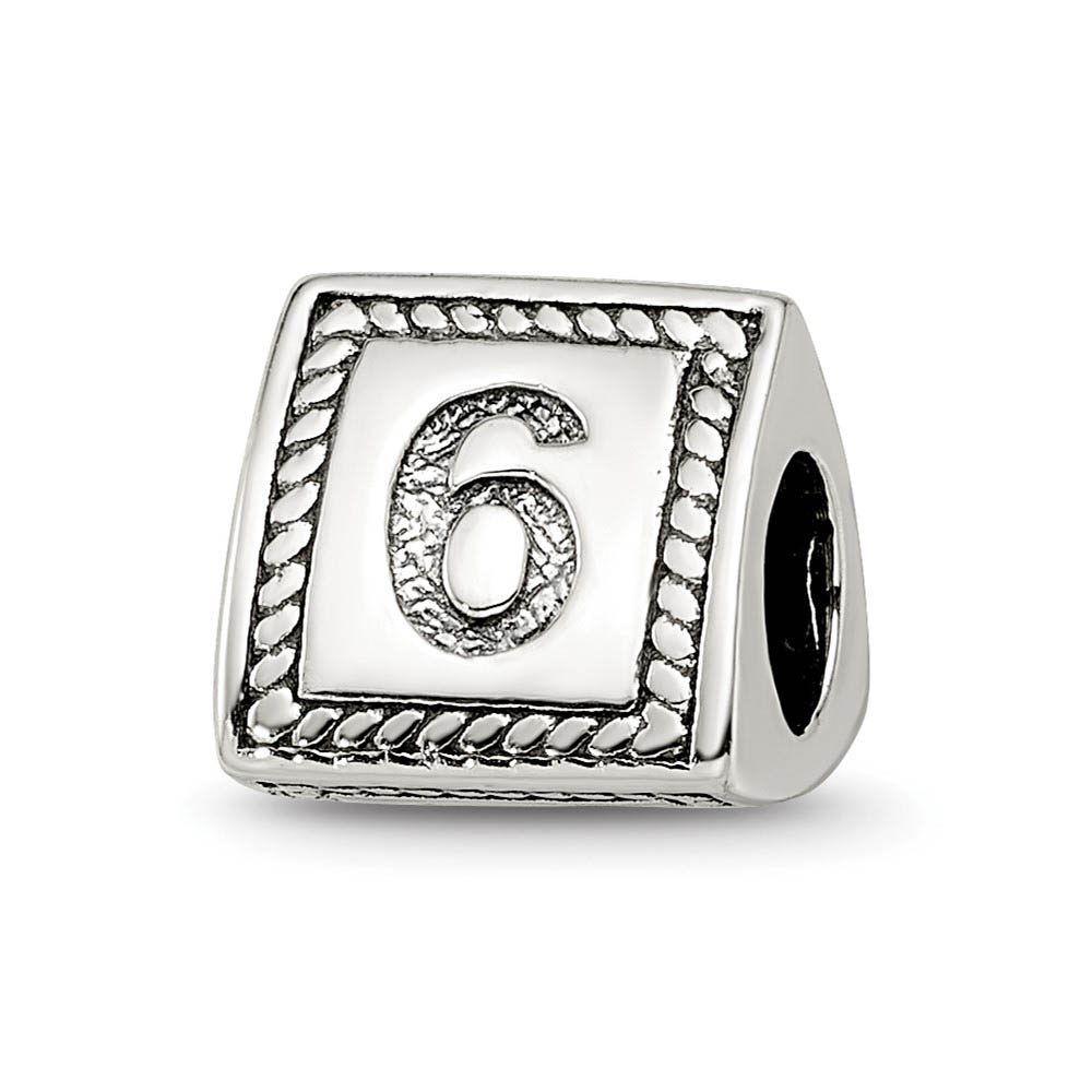 Triangle Block, Number 6 Sterling Silver Bead Charm