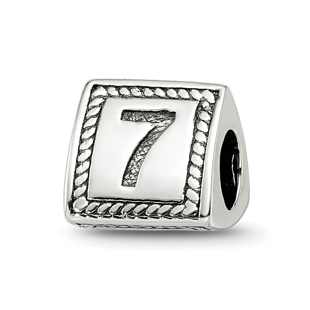 Triangle Block, Number 7 Sterling Silver Bead Charm