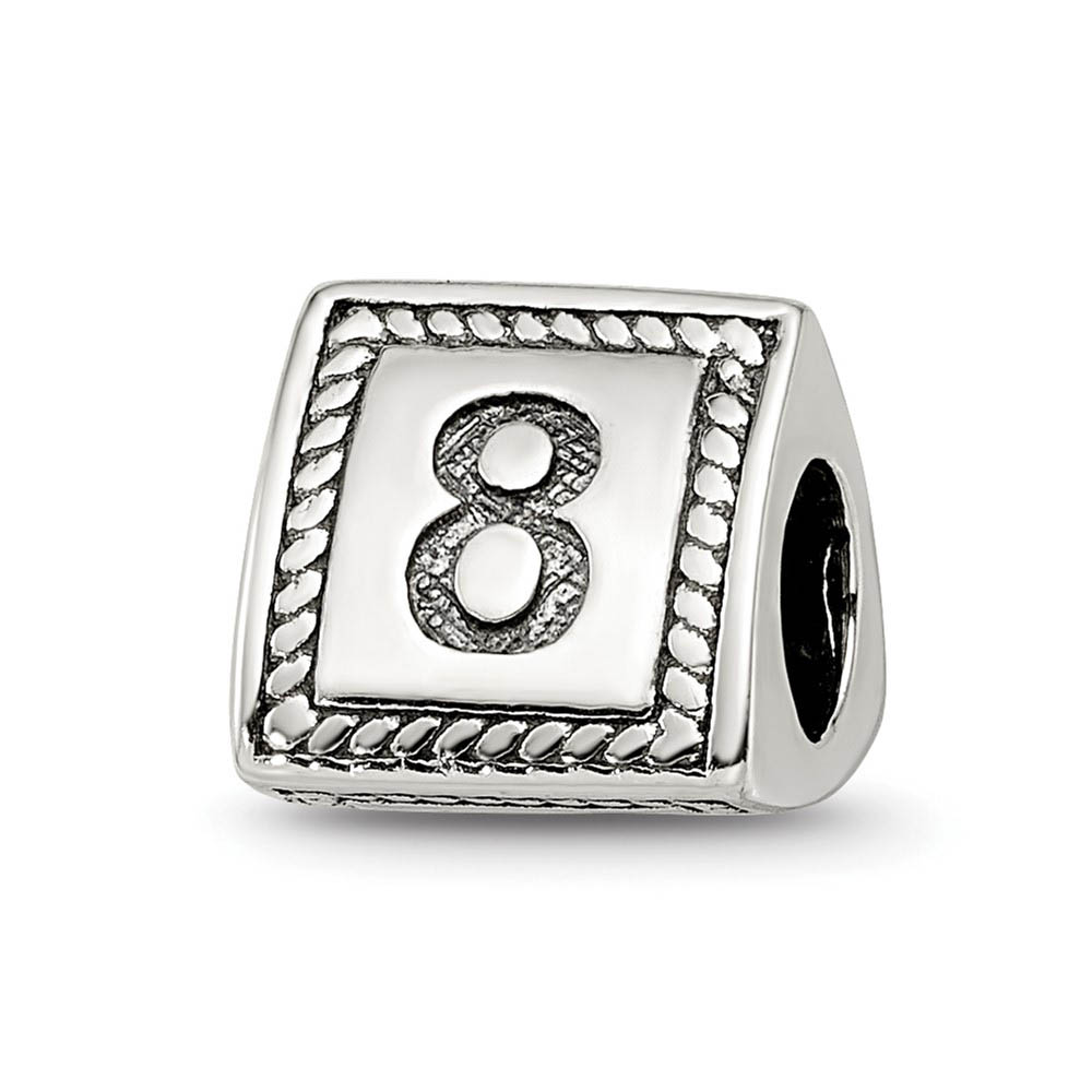 Triangle Block, Number 8 Sterling Silver Bead Charm