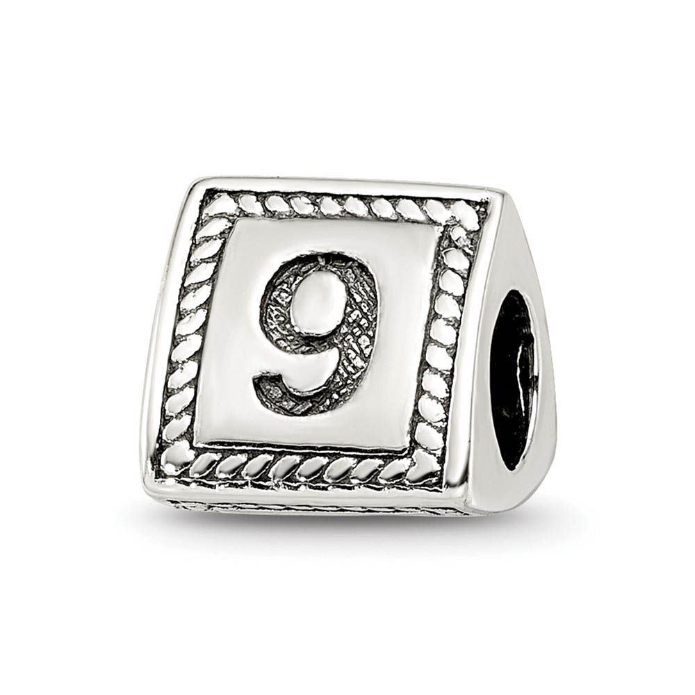 Triangle Block, Number 9 Sterling Silver Bead Charm