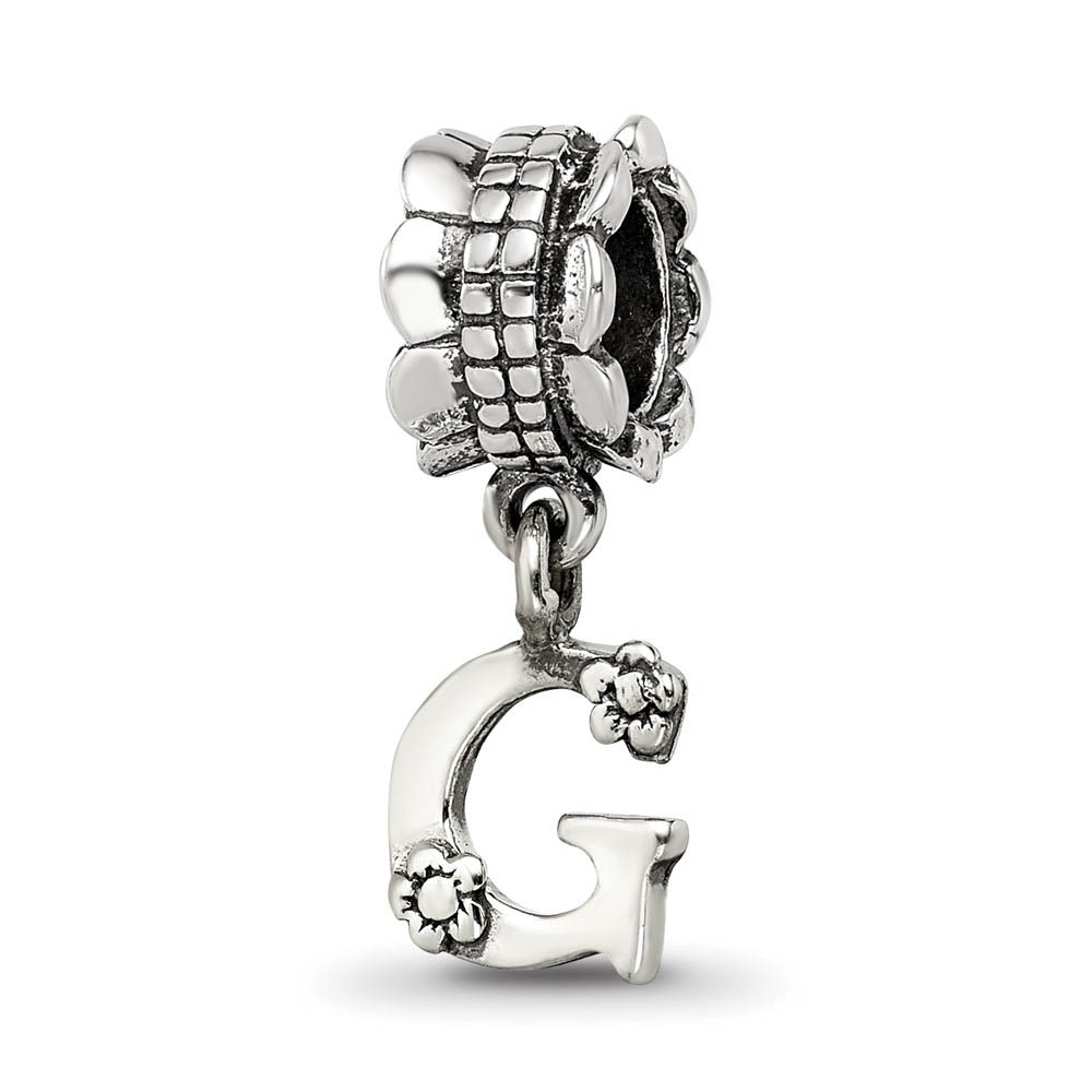 Sterling Silver Letter G, Dangle Bead Charm