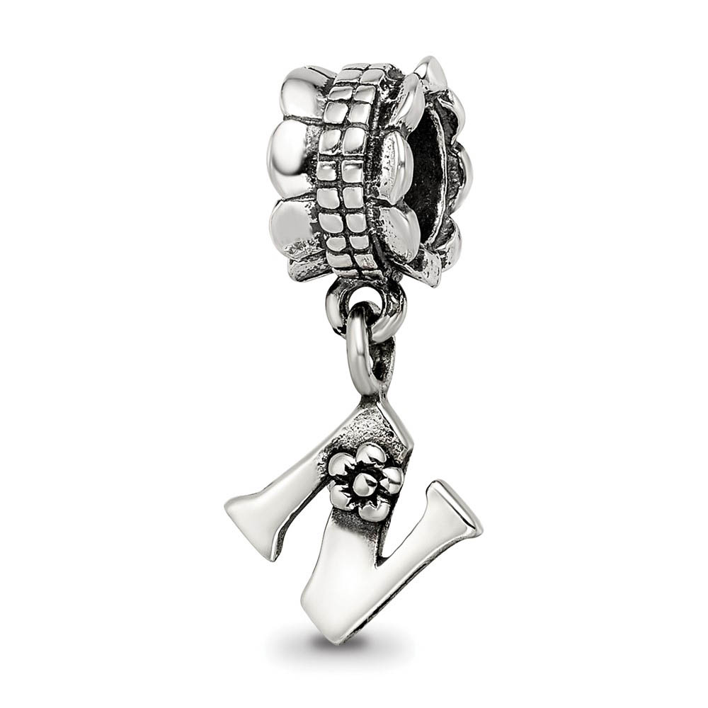 Sterling Silver Letter N, Dangle Bead Charm