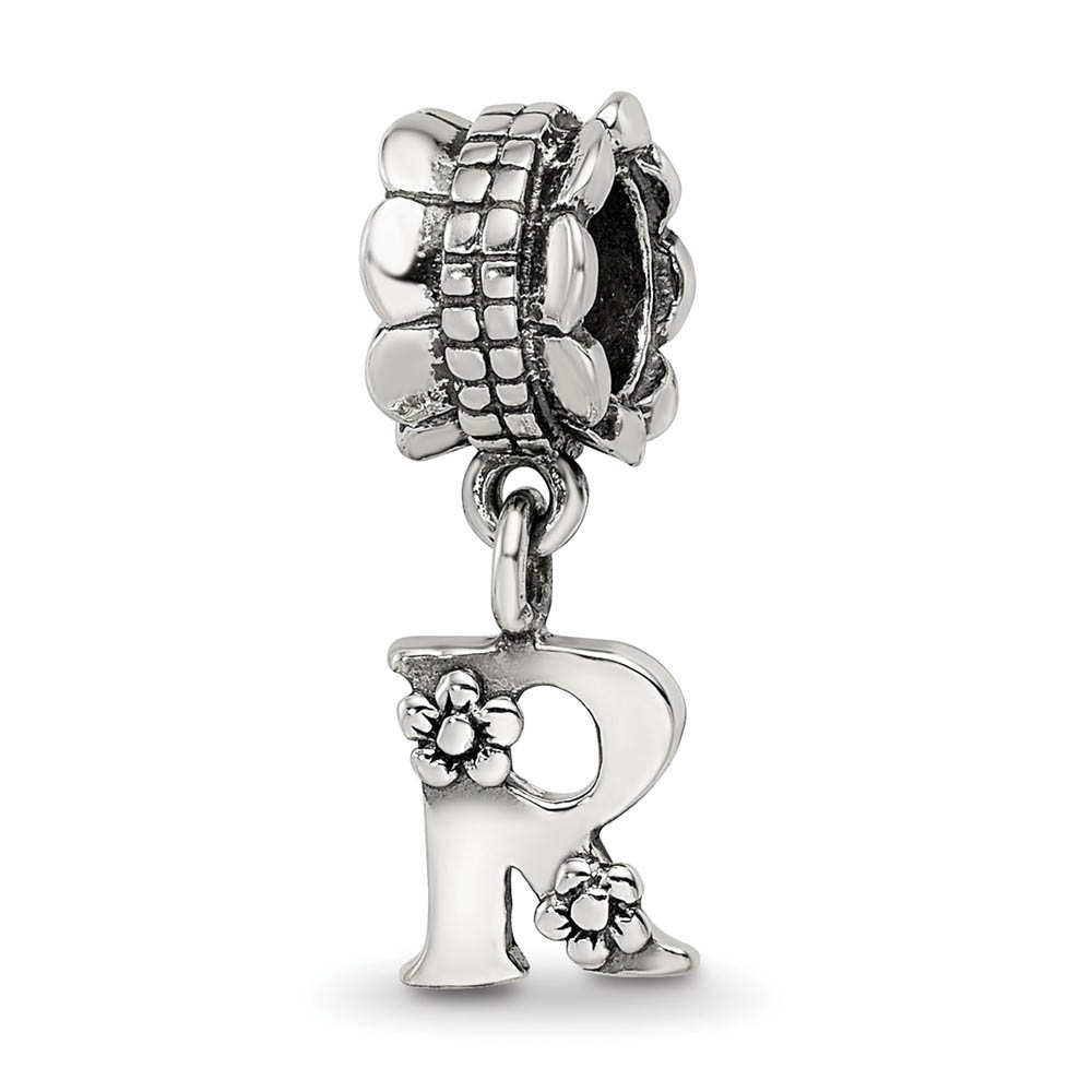 Sterling Silver Letter R, Dangle Bead Charm