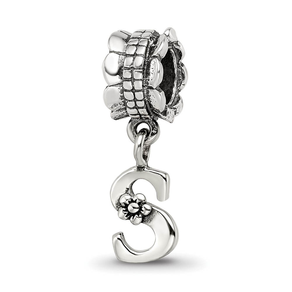 Sterling Silver Letter S, Dangle Bead Charm