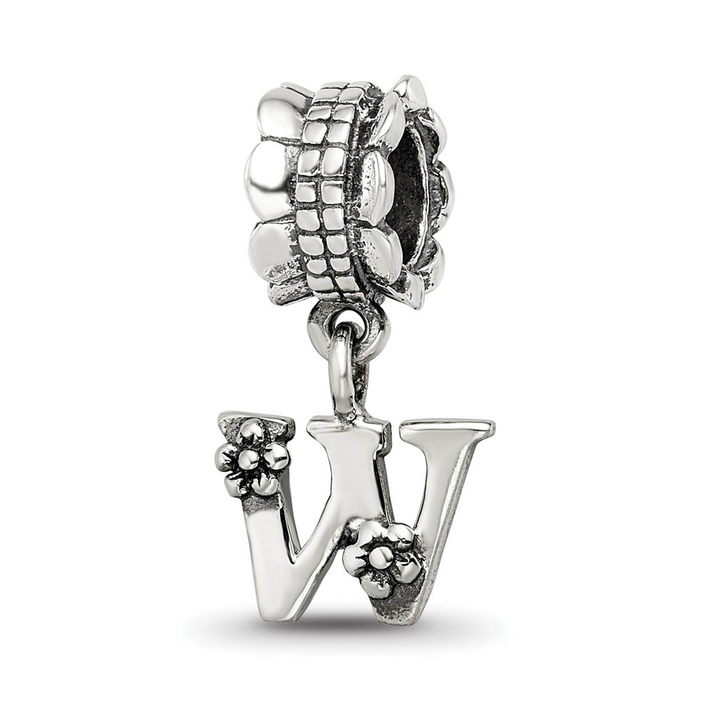 Sterling Silver Letter W, Dangle Bead Charm