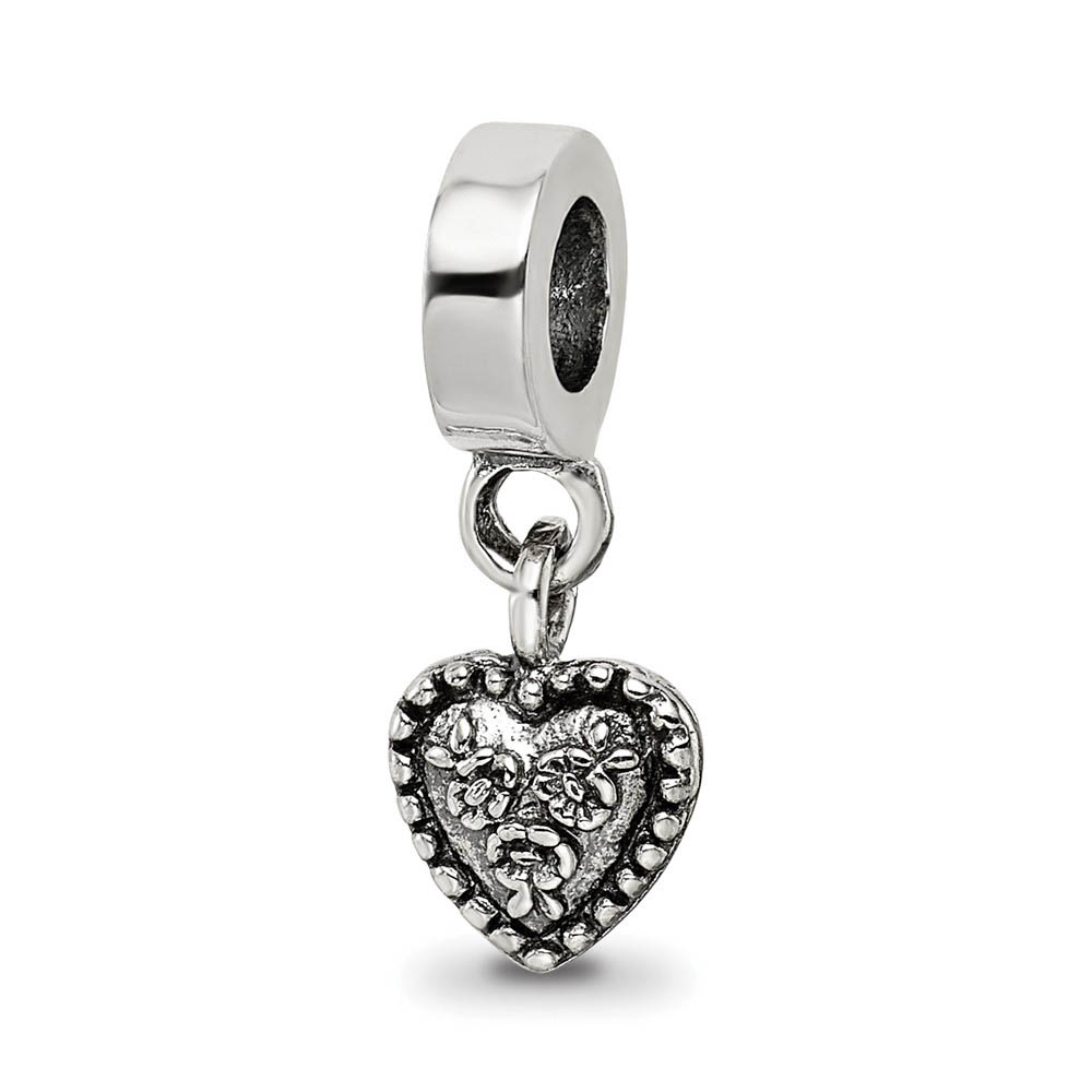 Sterling Silver Floral Heart Dangle Bead Charm