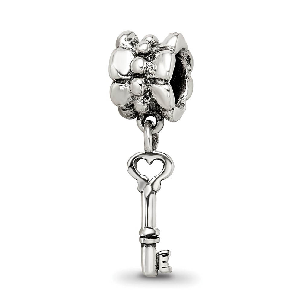 Sterling Silver Heart Key Dangle Bead Charm