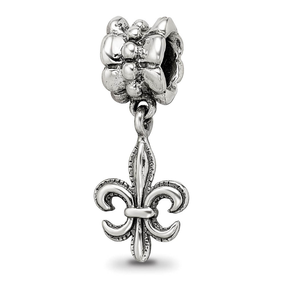 Sterling Silver Antiqued Fleur de lis Dangle Bead Charm