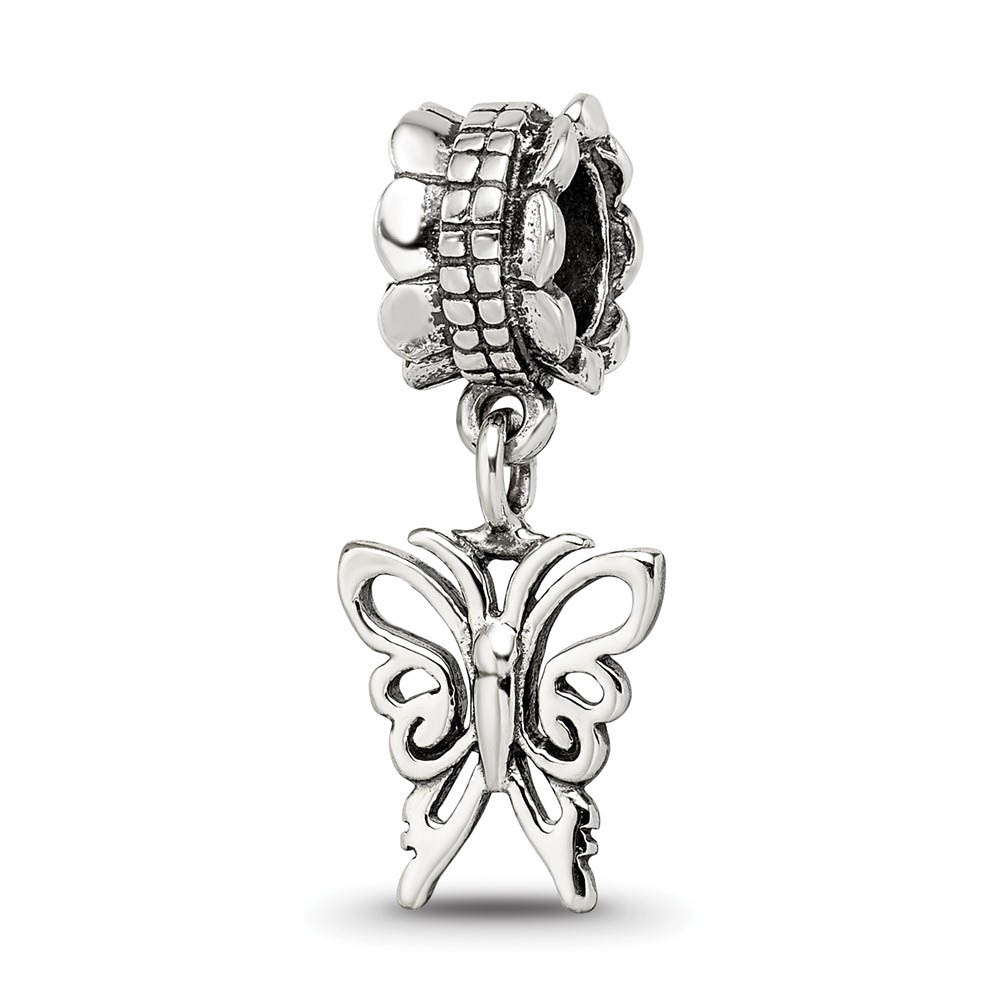 Sterling Silver Butterfly Silhouette Dangle Bead Charm