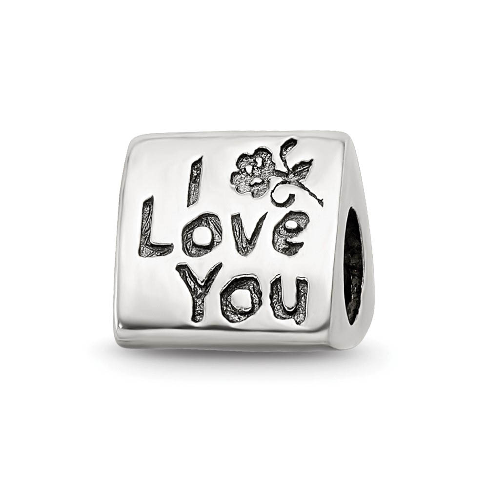 I Love You Mom, 3-Sided Sterling Silver Bead Charm