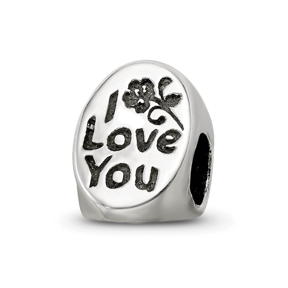 Sterling Silver I Love You Mom 3-Sided Bead Charm