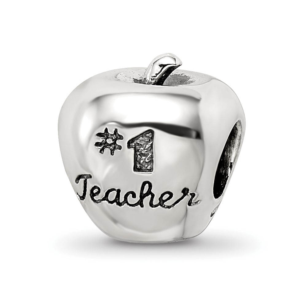 Sterling Silver #1 Teacher Apple Bead Charm