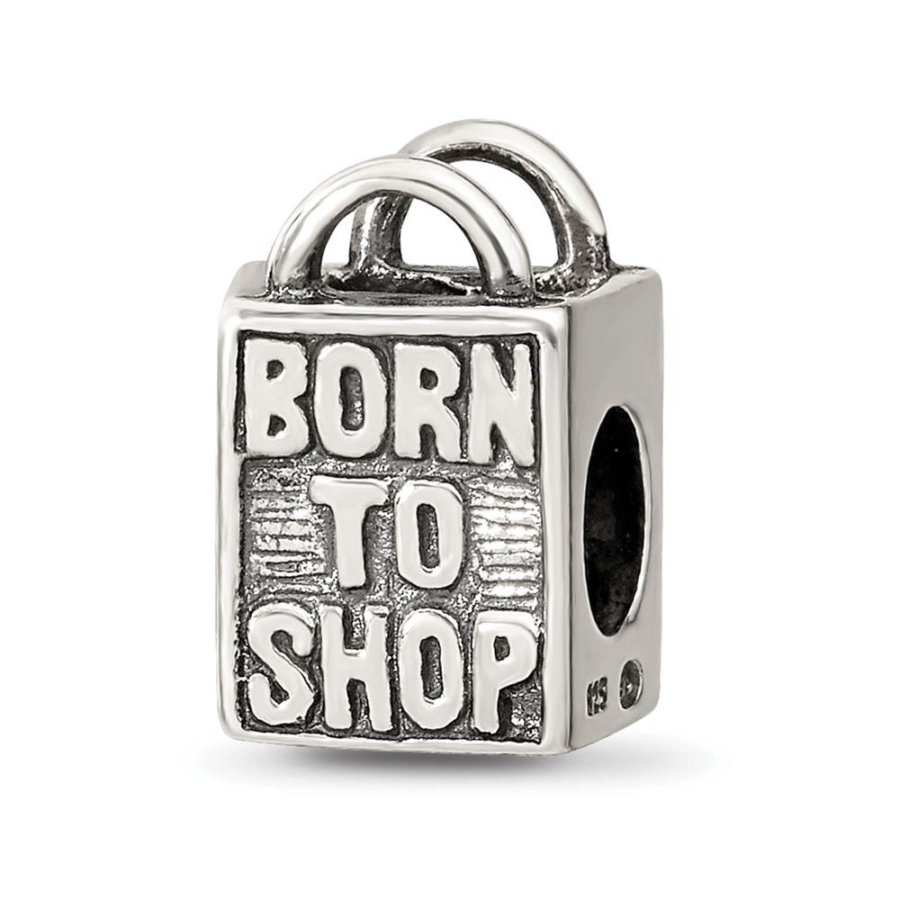 Sterling Silver Born to Shop, Shopping Bag Bead Charm