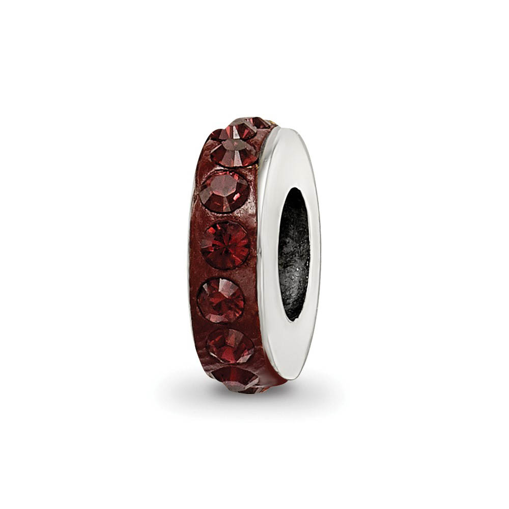 Sterling Silver with Deep Red Crystals January Single Row Bead Charm