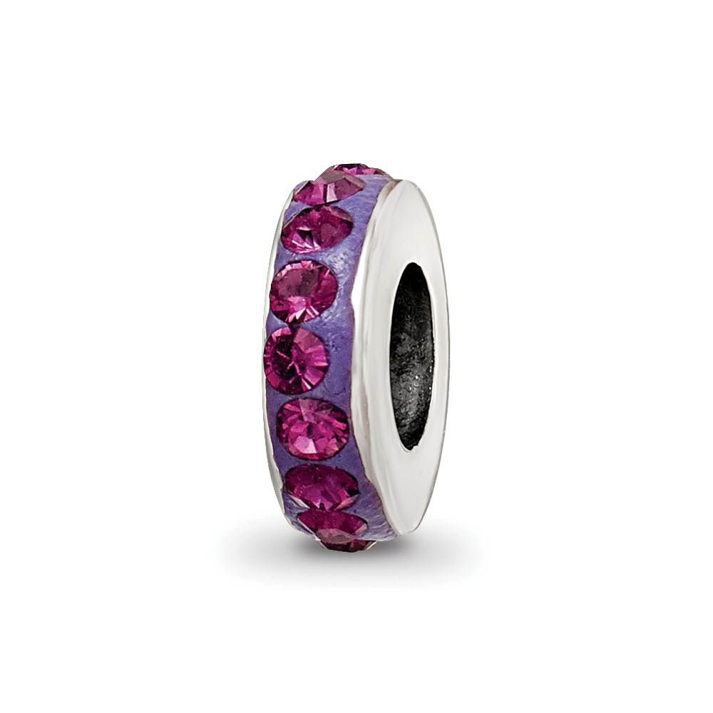 Sterling Silver with Purple Crystals February Single Row Bead Charm