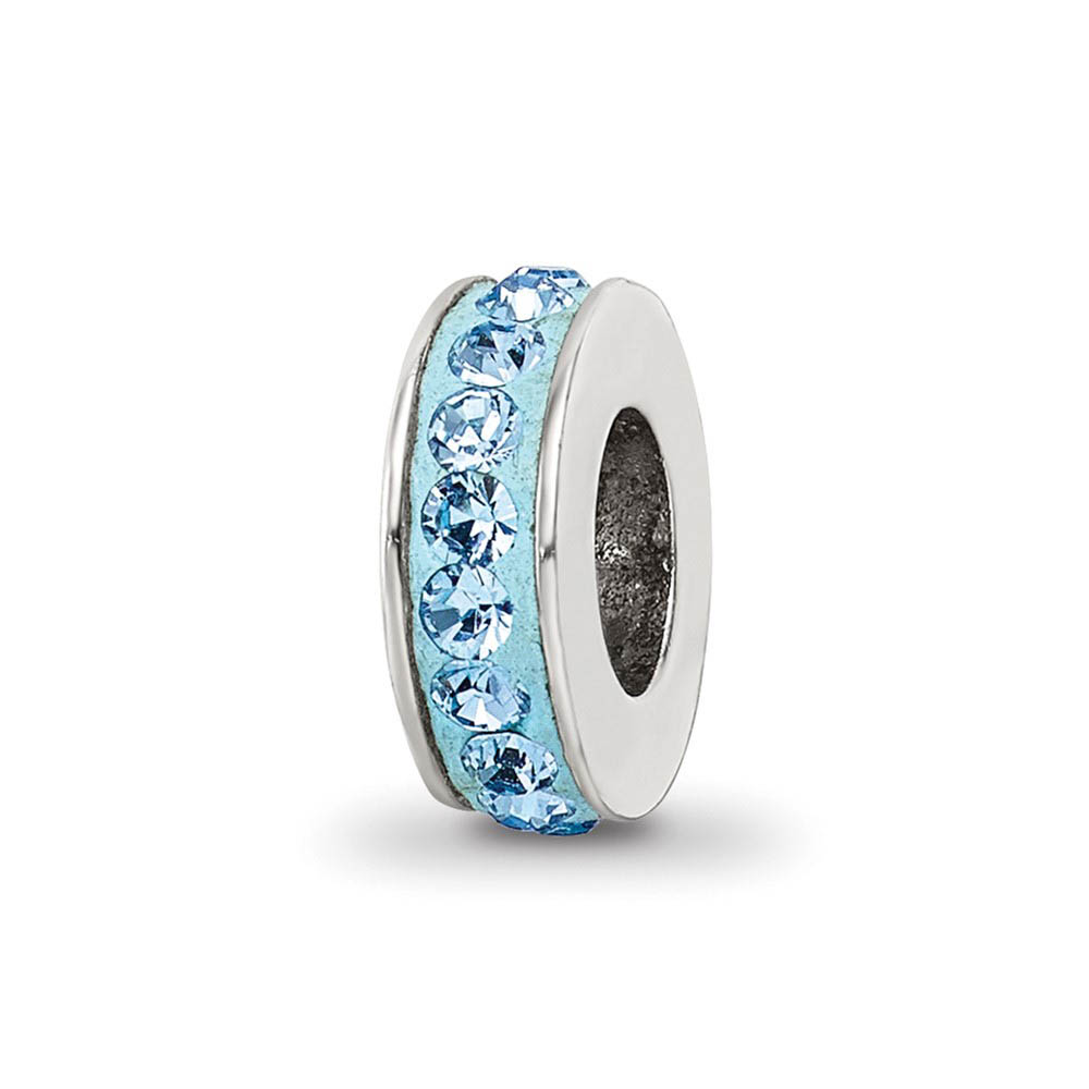 Sterling Silver with Light Blue Crystals March Single Row Bead Charm