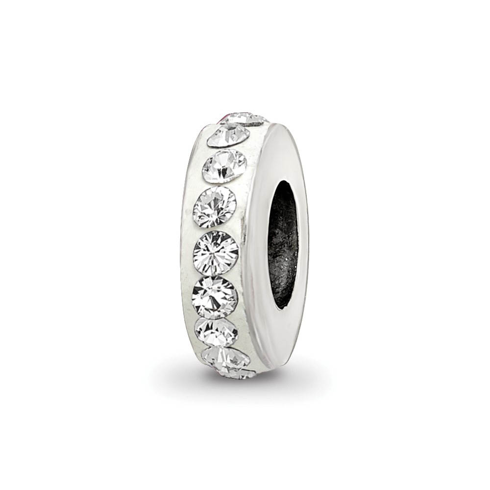 Sterling Silver with White Crystals April Single Row Bead Charm