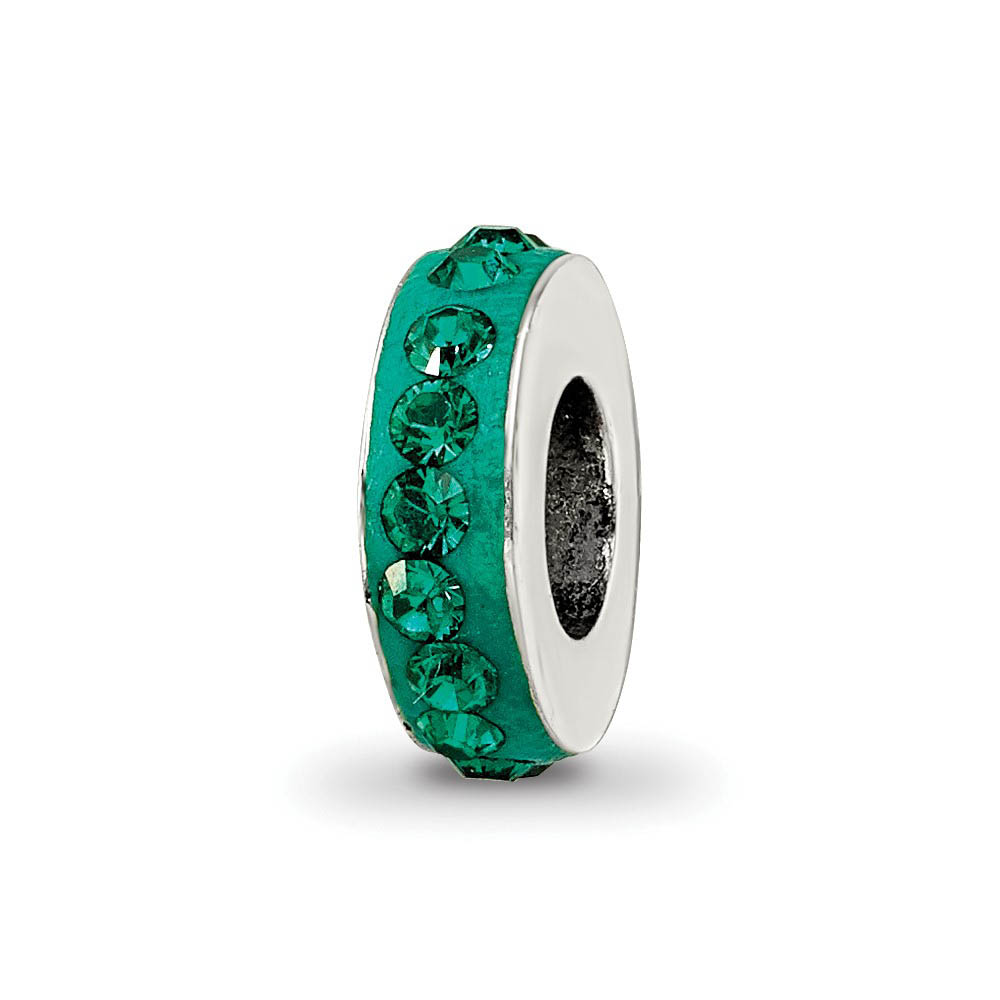 Sterling Silver with Green Crystals May Single Row Bead Charm