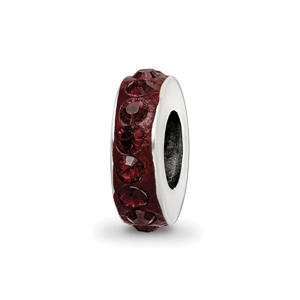 Sterling Silver with Red Raspberry Crystals June Single Row Bead Charm