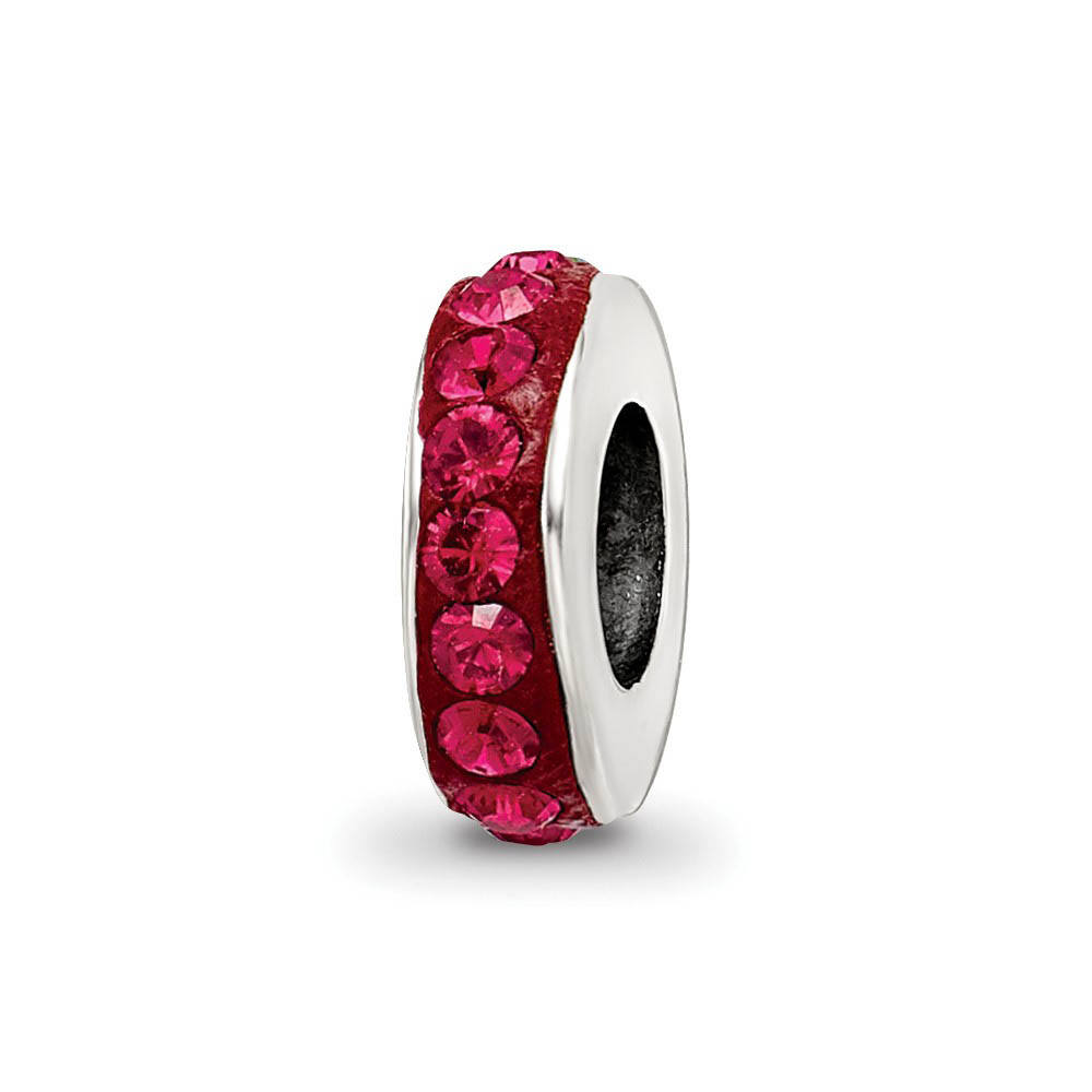 Sterling Silver with Dark Pink Crystals July Single Row Bead Charm