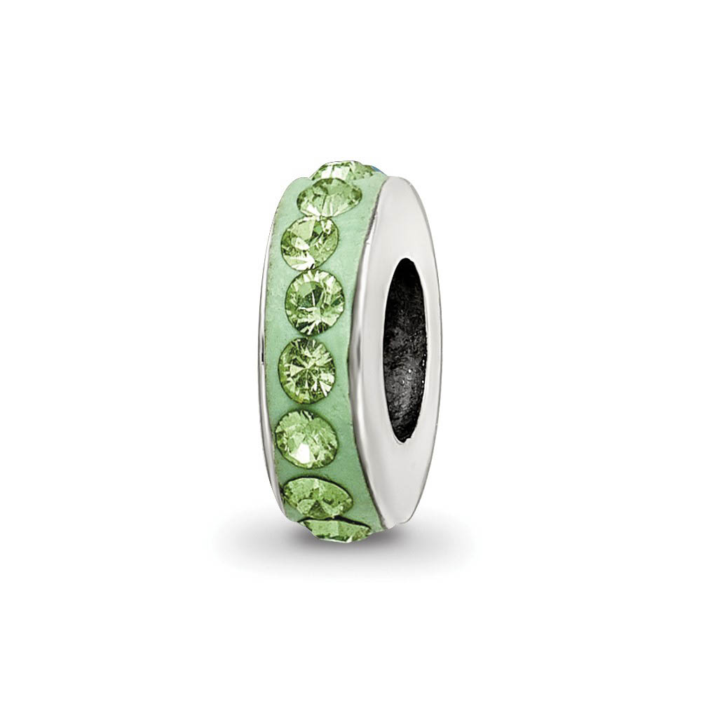 Sterling Silver with Light Green Crystals August Single Row Bead Charm