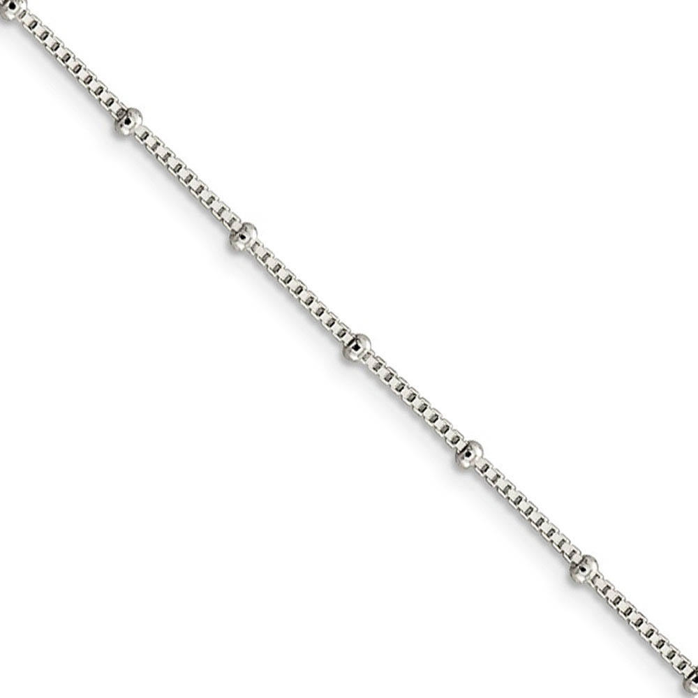 1.25mm Sterling Silver, Beaded Box Chain Necklace, 16 Inch