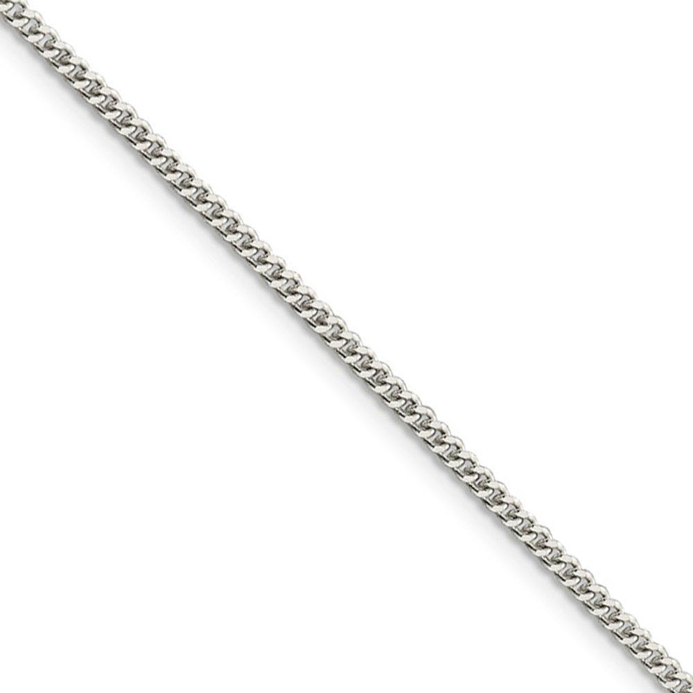 2mm Sterling Silver, Solid Curb Chain Necklace, 16 Inch