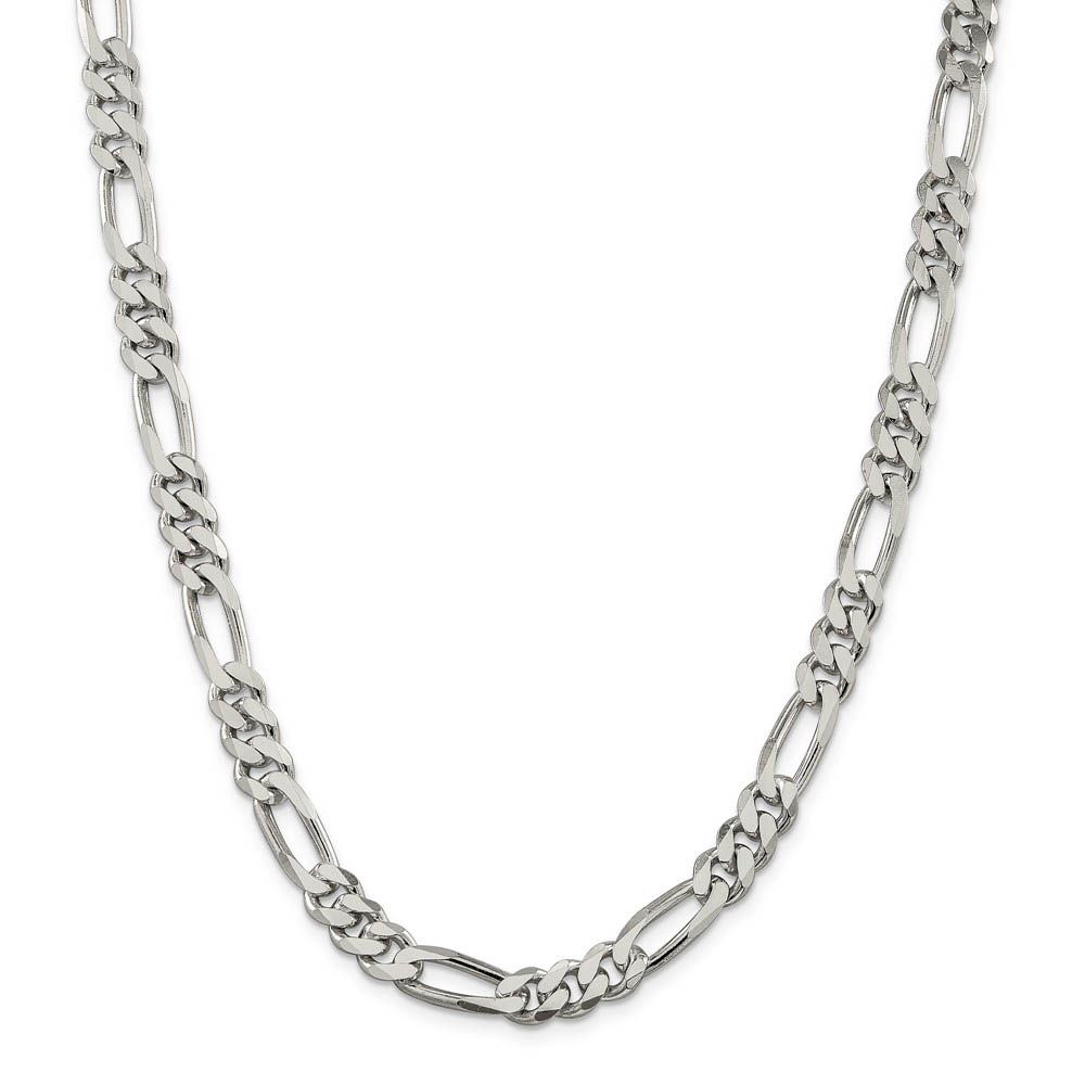 Men's 8mm Sterling Silver, Solid Figaro Chain Necklace - Picture 10 of 72