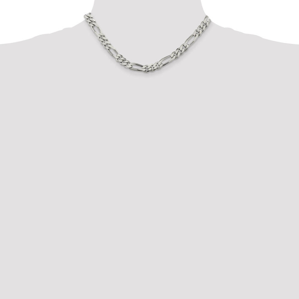 Men's 8mm Sterling Silver, Solid Figaro Chain Necklace - Picture 9 of 72