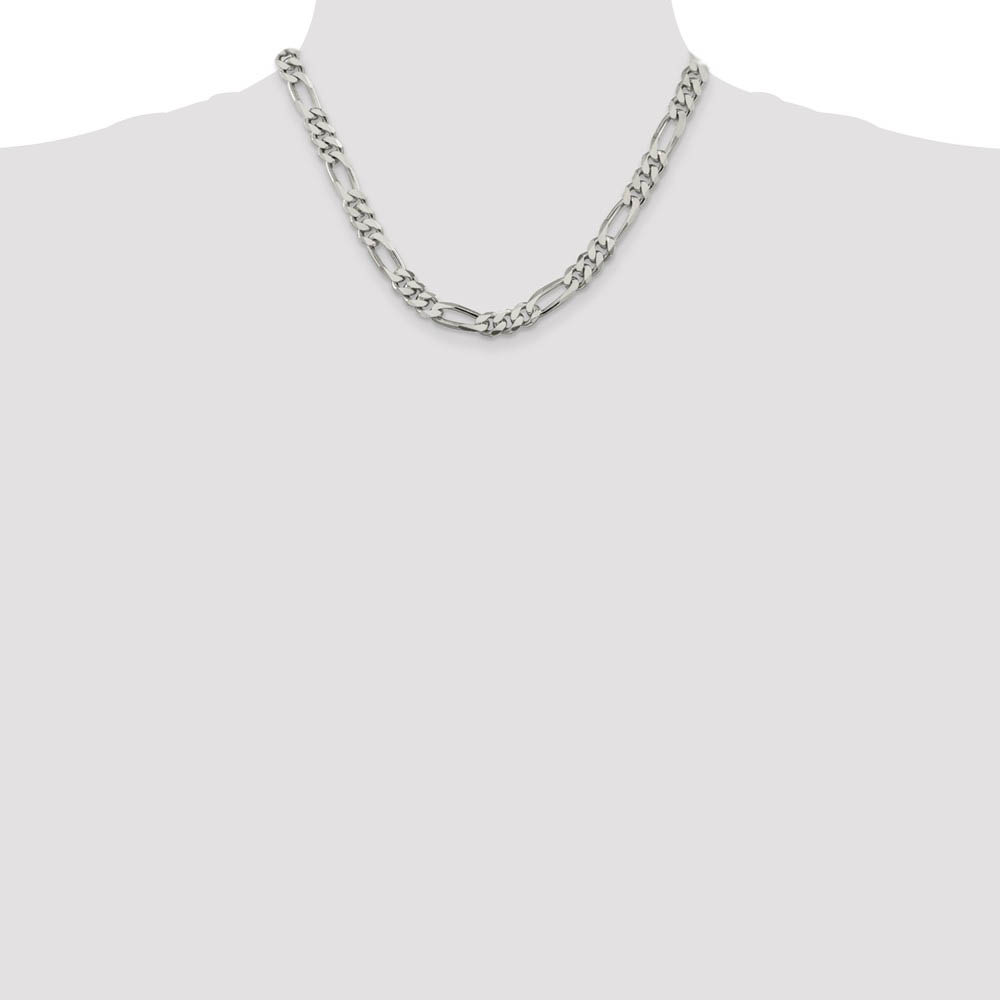 Men's 8mm Sterling Silver, Solid Figaro Chain Necklace - Picture 17 of 72