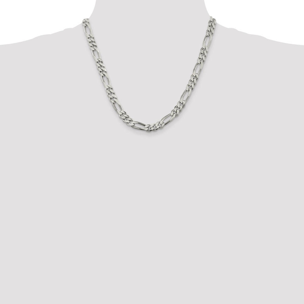 Men's 8mm Sterling Silver, Solid Figaro Chain Necklace - Picture 25 of 72