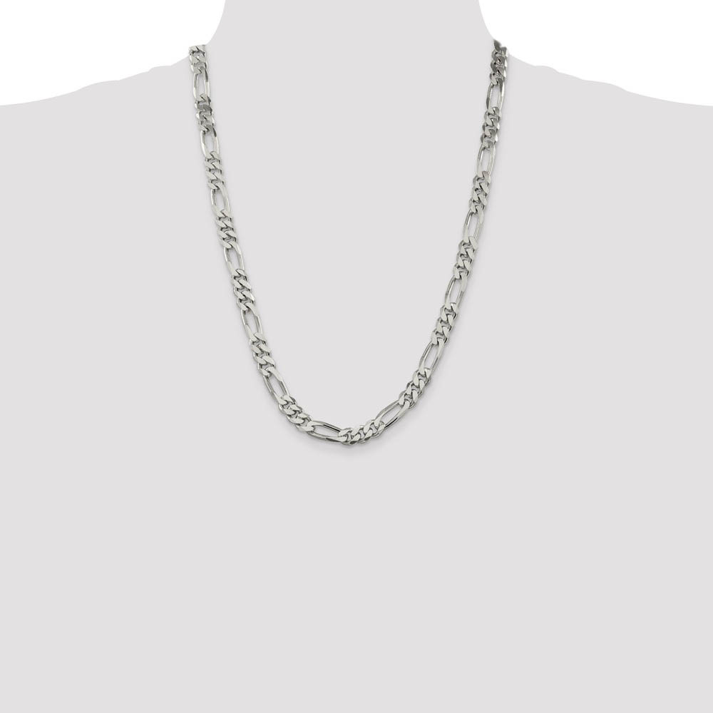 Men's 8mm Sterling Silver, Solid Figaro Chain Necklace - Picture 41 of 72