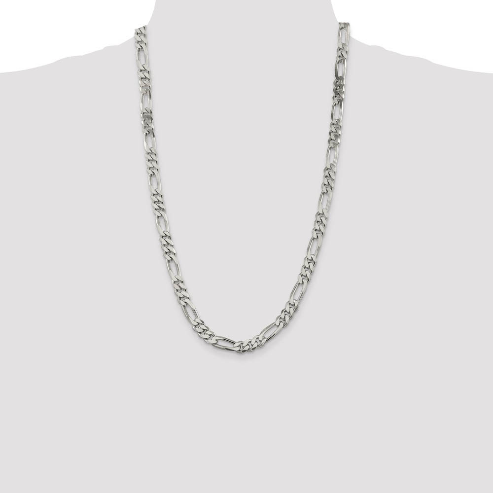 Men's 8mm Sterling Silver, Solid Figaro Chain Necklace - Picture 49 of 72