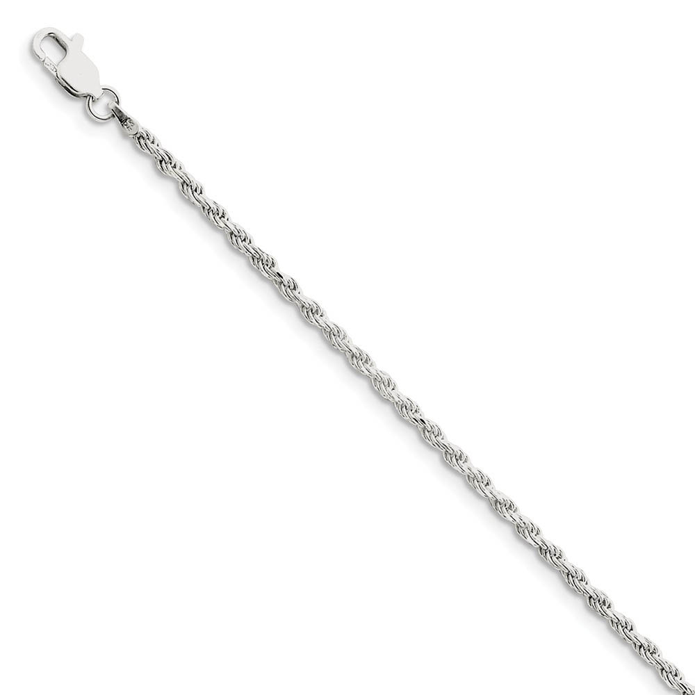 2.25mm Sterling Silver Diamond Cut Solid Rope Chain Anklet or Bracelet