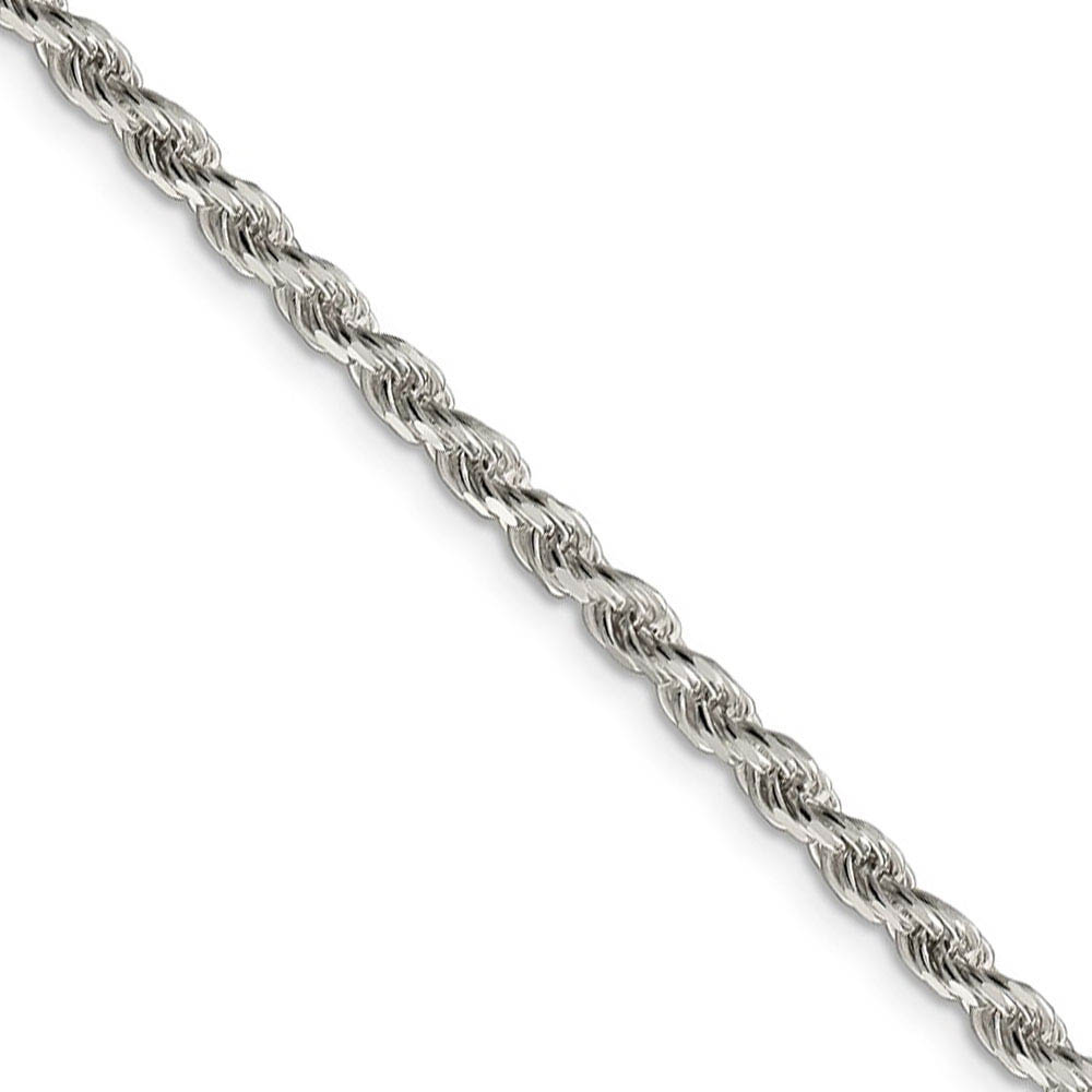 3mm Sterling Silver, Diamond Cut Solid Rope Chain Necklace, 16 Inch