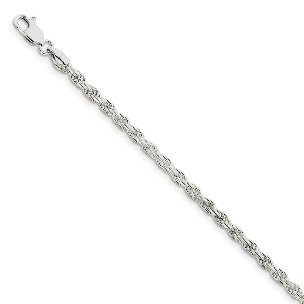 3mm Sterling Silver, Diamond Cut Solid Rope Chain Bracelet, 7 Inch